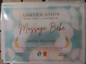 Certification de réussite à la pratique Massage bébé